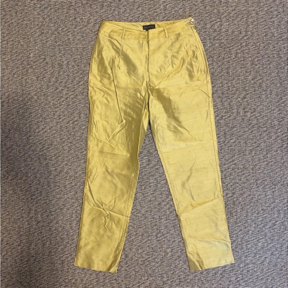 Banana Republic Silk-Blend Straight Leg Pants in Lemon Yellow